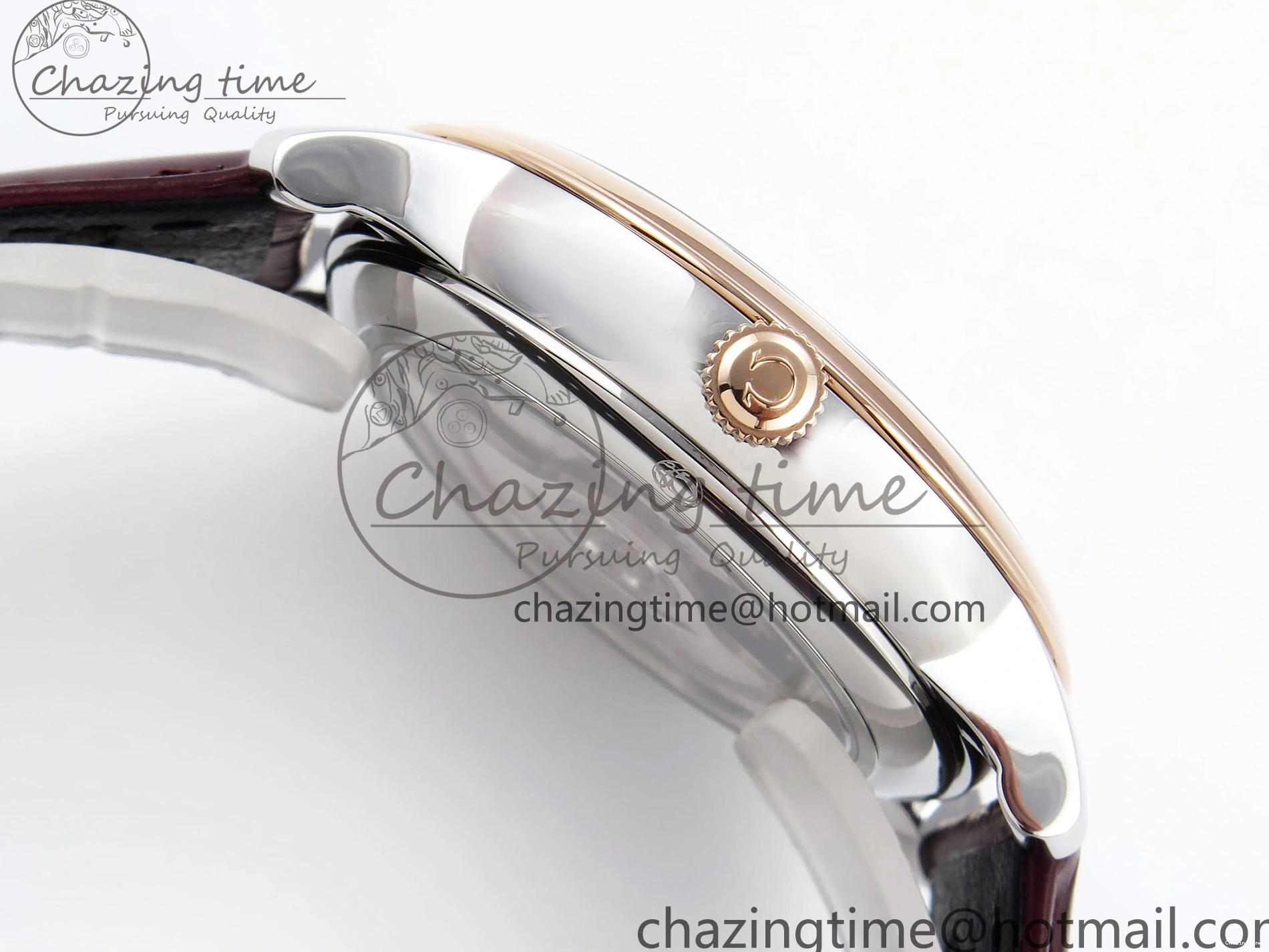 0416 QuickDry De Ville Date RG MKF 1:1 Best Edition Brown Textured Dial Diamonds Marker on Brown Leather Strap A 7747